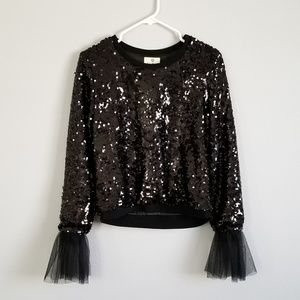 Sequined with tulle cuff sweatshirt